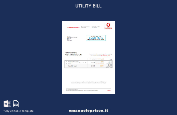 stile verificato Modello di bolletta delle utenze Vodafone del Regno Unito